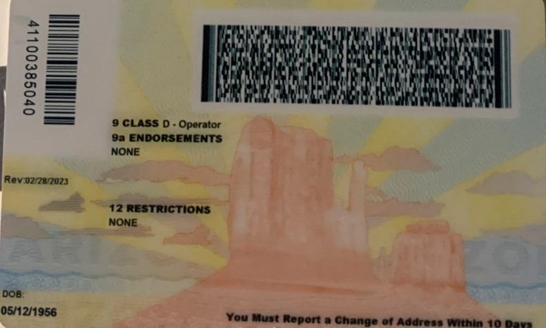ARIZONA DRIVERS LICENSE - Image 2